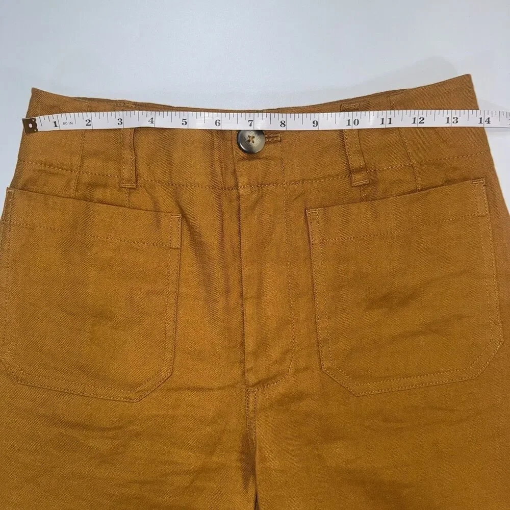 Anthropologie Maeve The Colette Linen Blend Crop Wide-Leg Pants Bronze Women 27 - Picture 3 of 8